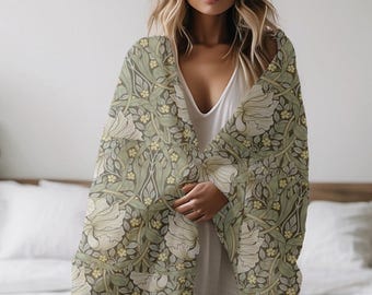 Lightweight Olive Pimpernel Blanket, William Morris Soft Sherpa Fleece Blanket, Cozy Gift
