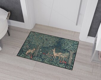 ウィリアム・モリスのシェニールラグ：キツネと鹿のタペストリー