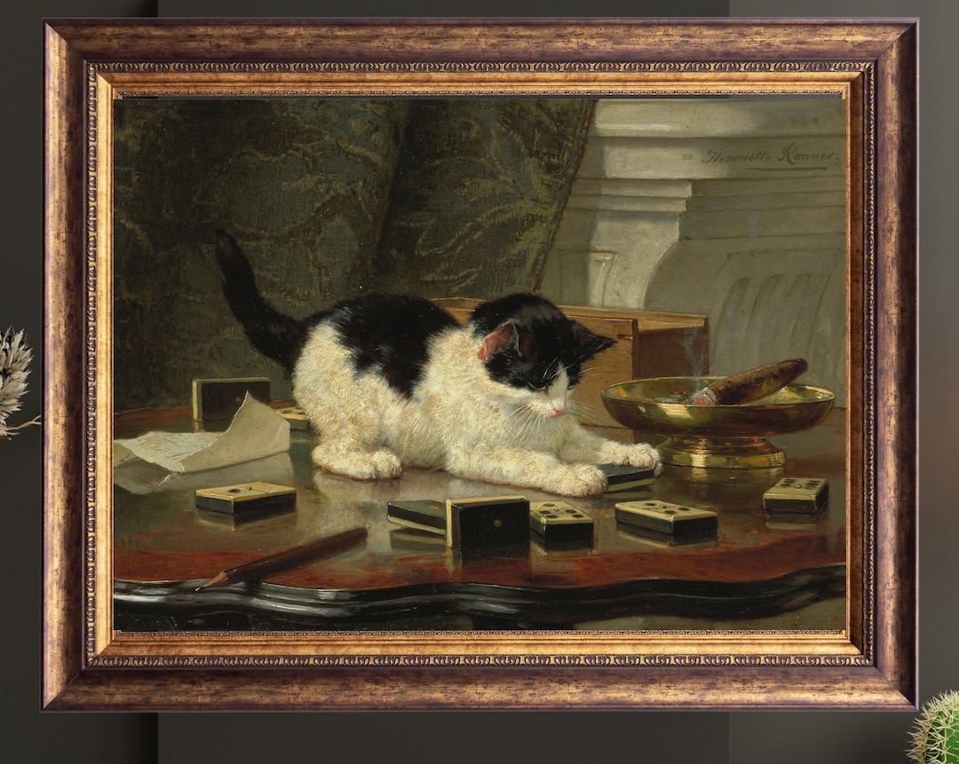 Vintage Cat Oil Painting Repro, Kitten at Play Henriëtte Ronner-knip ...