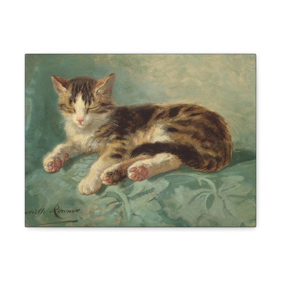 Sleeping Cat Oil Painting Art Print, Henriëtte Ronner-knip Canvas 