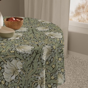 William Morris Pimpernel Tablecloth: Maximalist Olive Green Dining Decor