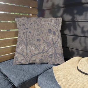 William Morris Neutral Outdoor Pillow - Lavender Blackthorn UV Protection - Water Resistant - Sustainable