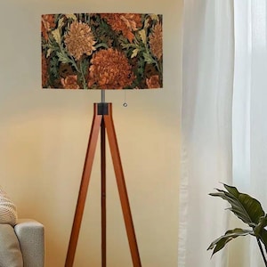 William Morris Autumn Lamp: Chrysanthemum Linen Shade Tripod Floor Lamp - Made in USA