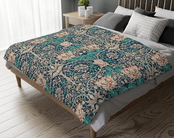 Geißblatt Tulip Decke Blau Grün William Morris Floral Velveteen Mikrofaser Blumendecke werfen