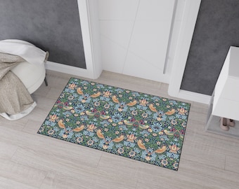 Alfombra de cocina de entrada con el motivo Strawberry Thief de William Morris, maximalista, Arts and Crafts