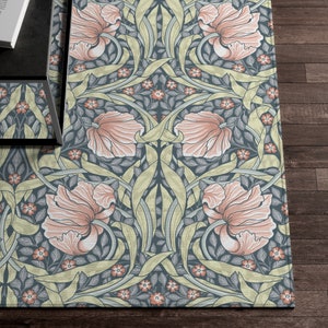 William Morris Pimpernel Rug: Salmon Pink Floral Chenille Mat