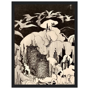 Framed Vintage Owl German Art Premium Paper