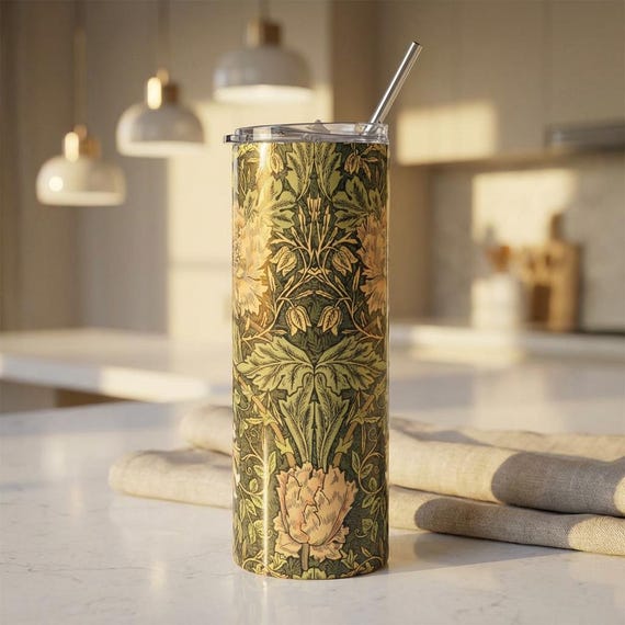 William Morris Honeysuckle Floral Stainless Steel Tumbler | 20oz Travel Cup