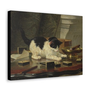 Vintage Cat Oil Painting Repro, Kitten at Play Henriëtte Ronner-knip ...