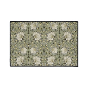 William Morris Pimpernel Rug: Heavy Duty Floor Mat, Olive Green Floral