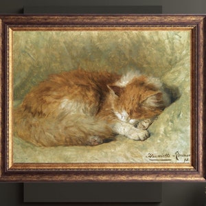 Vintage Sleeping Cat Oil Painting Repro - Henriëtte Ronner-Knip Canvas made with 100% Cotton Victorian - Maximalism Decor!