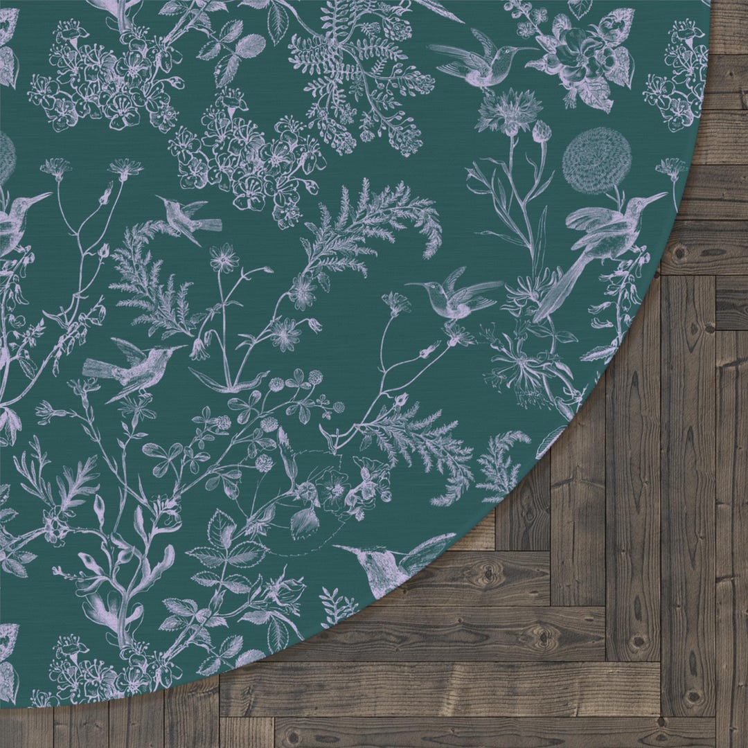 Round Hummingbird Rug Hummingbird Toile Round Rug in Blue-green, Large 5x5 Ft Boho Flat ...