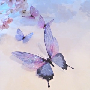 4 funkelnde Schmetterlinge Pastell Schmetterlinge Mädchen rosa lila Schlafzimmer Dekoration Wand Möbel Zubehör 3d Fliegen Schmetterling Zubehör