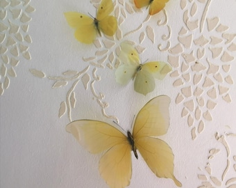 5 Luxury Life Like 3D Yellow Lemon Summer Butterflies Butterfly wall art Butterfly home decorations, bedroom nursery study drapes windows