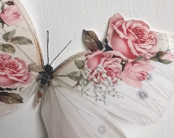 4 Stunning Shabby Chic Vintage Pink Rose 3D Butterflies Butterfly Decals Accessories 5" each Home Decorations Wedding Decorations Hand Made