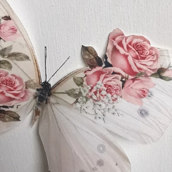 4 Stunning Shabby Chic Vintage Pink Rose 3D Butterflies Butterfly Decals Accessories 5" each Home Decorations Wedding Decorations Hand Made