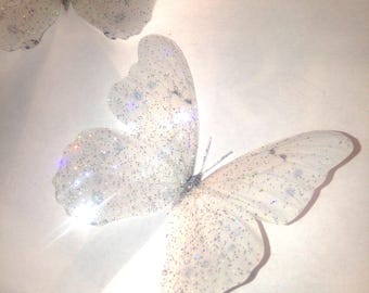 3D Sparkling White Butterfly Wall Decor: Removable Bedroom Decorations