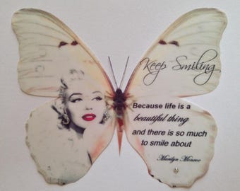 Red Lipstick Marilyn Monroe Quote Print Butterfly + Swarovski 3D Wall Decal 5 inches