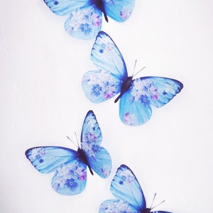 4 Pastell Vergissmeinnicht Blau Schmetterlinge Schlafzimmer Wand Möbel Fensterschmuck Kartenherstellung Andenken Abnehmbare 3D Schmetterling 3"je 7cm