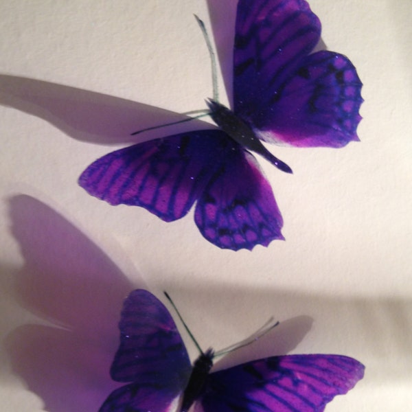 3 large 5" Sparkling Purple Butterflies in Flight Butterfly Decorations Butterfly Weddings Any Colour 3D  Butterfly Wall Art Purple Home Art