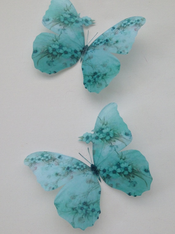 4 Shabby Chic Duck Egg Robin Egg Blue Flowers 3d Butterflies Etsy