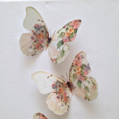 Vinilos decorativos de mariposas con motivos florales pastel: decoración 3D para habitación infantil