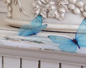 Set of 8) Turquoise Blue 3D Butterfly Wall Art: Self Adhesive Decor, 3"