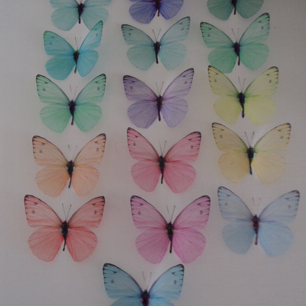 16 Décorations murales de chambre à coucher pour filles et garçons de couleur pastel Décorations de fenêtre Meubles Miroir Pépinière 3d Papillon volant Accessoires 3" chacun