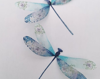 4 Luxury Pastel Floral 3D Removable Dragonflies Bedroom Mirror Furniture windows 4" Each Just Gorgeous Blue with white Lilac flowers 4" Each