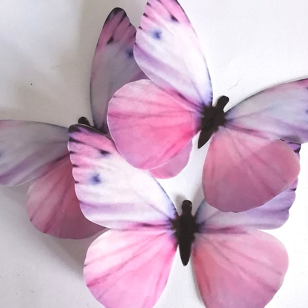 6 papillons volants rose pastel et lilas décorations de papillons de chambre de filles décalcomanies papillon décorations de fête papillons de mariage 4" chacun