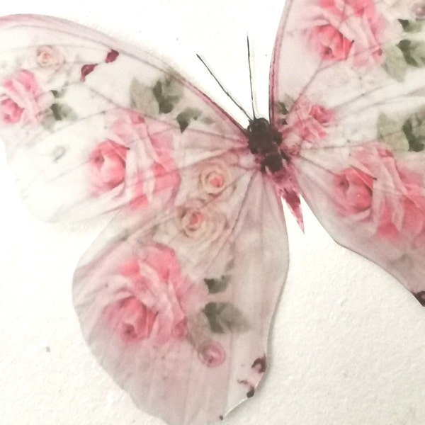 4 Stunning Shabby Chic Pink Rose 3D Butterflies Butterfly Decals Accessories 5" each Table Decorations Furninture accessories unique Gift