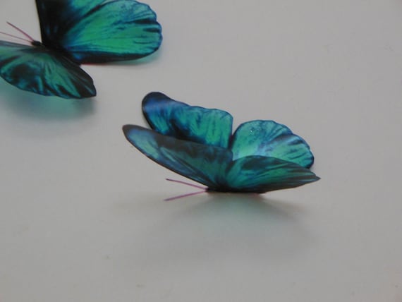 Arte De Pared De Lujo 3 Increible En Vuelo Teal Mariposas Etsy