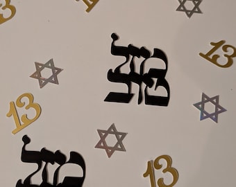 Bar bat mitzvah confetti mazel tov Hebrew star 13
