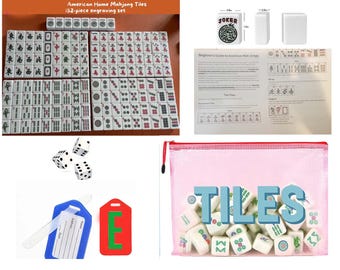 Mahjong White Tile Set of 152 tiles including jokers and winds and comes with custom carry bag with free monogrammed name tag