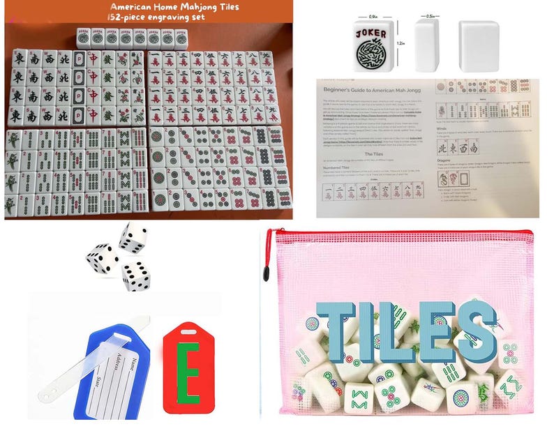 Free shipping! Mahjong White Tile Set of 152 tiles including jokers and winds and comes with custom carry bag with free monogrammed name tag image 6