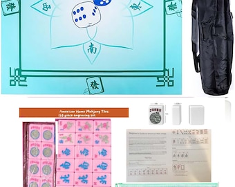 Mahjong Pink Tile Set of 152 tiles complete in carry bag and with mahjong mat and personalized name tag