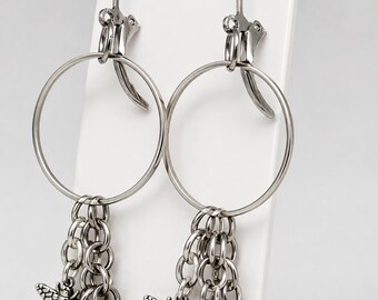 Black Bicone Glass Bead Earrings with Bee Charms