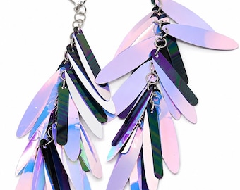 Super Long Sequin Earrings with a Lilac and Black AB Mix