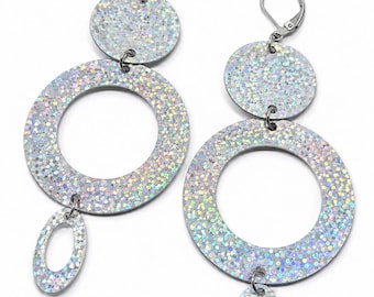 Silver Holographic Round Sequin Dangle Earrings
