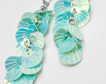 Seafoam AB Clam Dangle Earrings