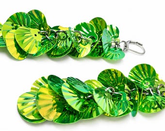 Neon Green AB Clam Sequin Earrings
