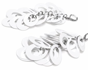 White Oval Sequin Dangle Earrings