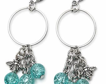 Memory-Wire Hoops Light Blue Crackle Bee Earrings