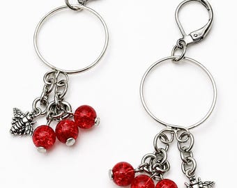 Red Crackle Glass Bee Memory-Wire Earrings