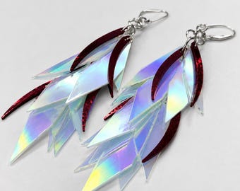 Red Holographic Comet & AB Blade Dangle Earrings