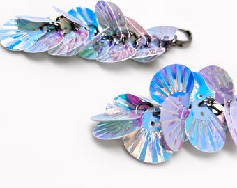 Icy Blue AB Clam Sequin Earrings