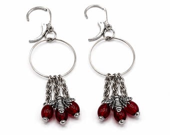Red Heart Dangle Earrings with Bee Charms