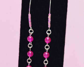 Dyed Jade Drop Earrings: Rose Marquis Style, Stainless Steel