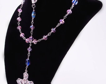 Rosary, Light Purple Czech Crystal Beads, Religious, Spiritual, Antique Style Bronze, Catholic, Cross, Prayer Beads, Crucifix, Free Shipping