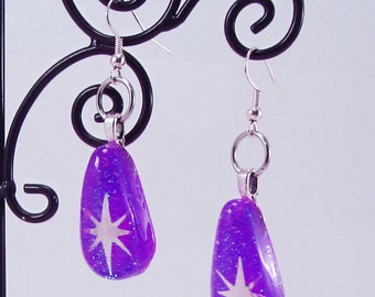 Purple Starburst, Resin Glitter, Drop Earrings, TearDrop, Teen Gift Idea